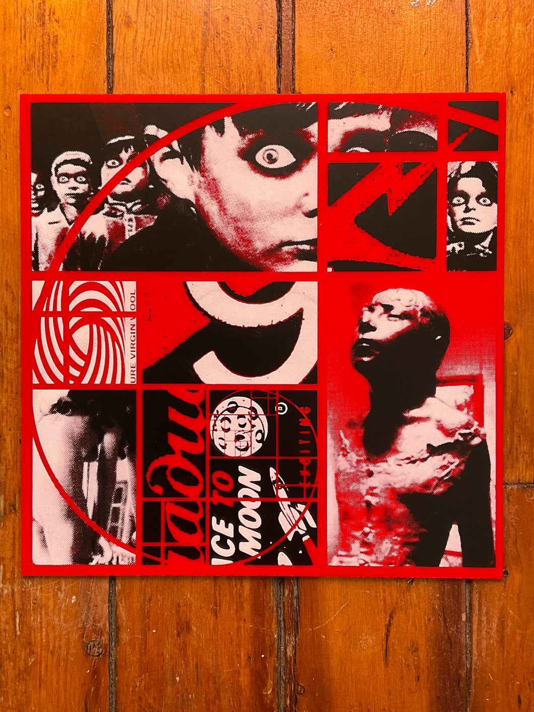 golden square collage composition (red)